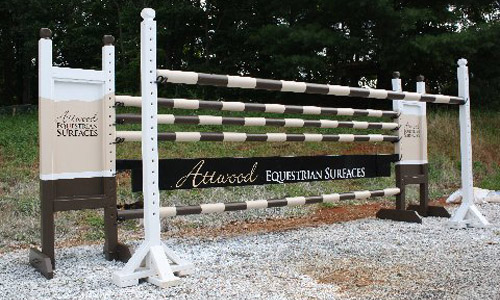 Attwood Equestrian Surfaces sponsored horse jump with Dapple Equine horse jump cups